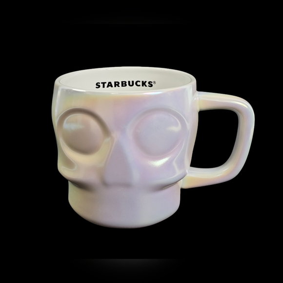 Starbucks Iridescent Luster Skull Mug Coffee Cup 2024 Halloween Fall White New - Picture 1 of 6